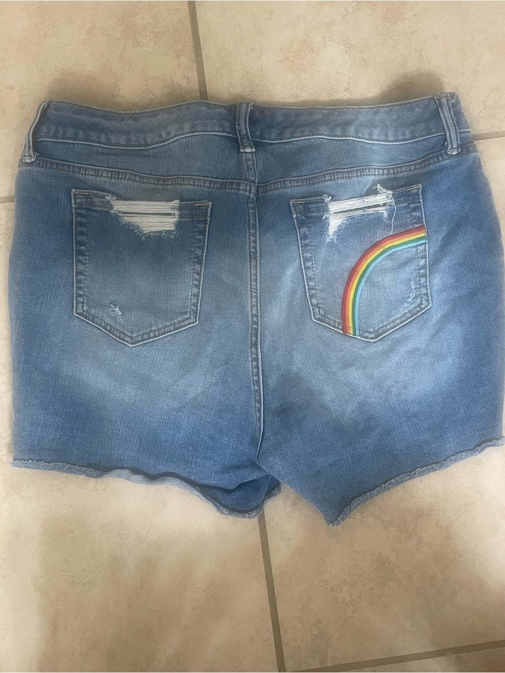 torrid Light Wash Denim Shorts with Rainbow Back Pocket - Picture 8 of 8